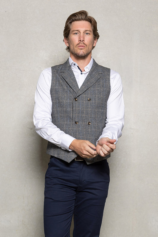 CUTLER & CO JACOB CHECK DOUBLE BREASTED WAISTCOAT CW40572A