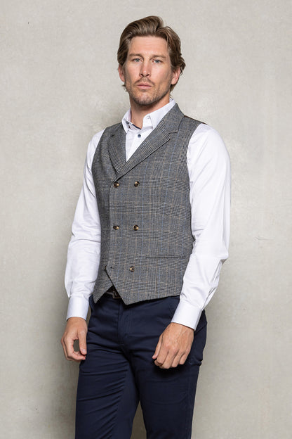 CUTLER & CO JACOB CHECK DOUBLE BREASTED WAISTCOAT CW40572A