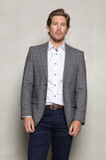 Hartford's Menswear Cutler & Co Johnson Check Blazer CW40572, men's grey check blazer paired with a white dress shirt and navy trousers."