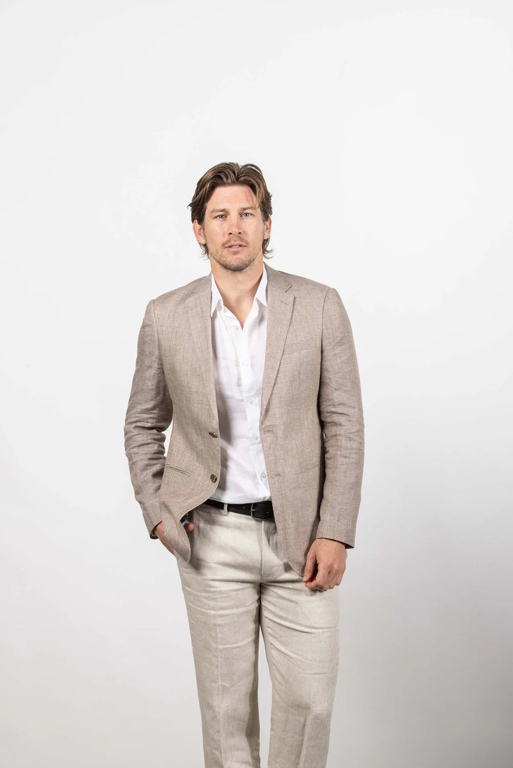 CUTLER & CO JOHNSON 100% LINEN HOUNDSTOOTH BLAZER CS40543
