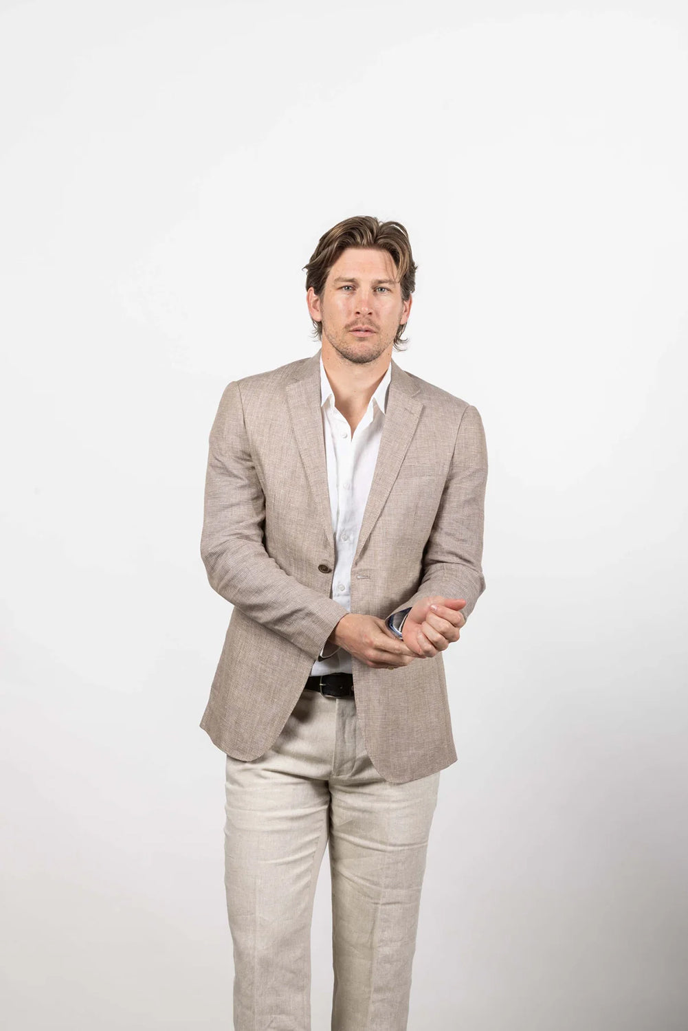 CUTLER & CO JOHNSON 100% LINEN HOUNDSTOOTH BLAZER CS40543
