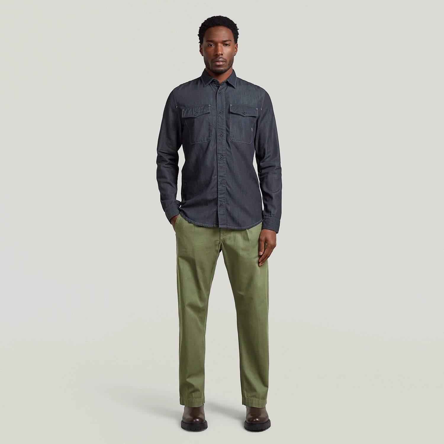 GSTAR MARINE SCARLET DENIM SLIM L/S SHIRT D24963