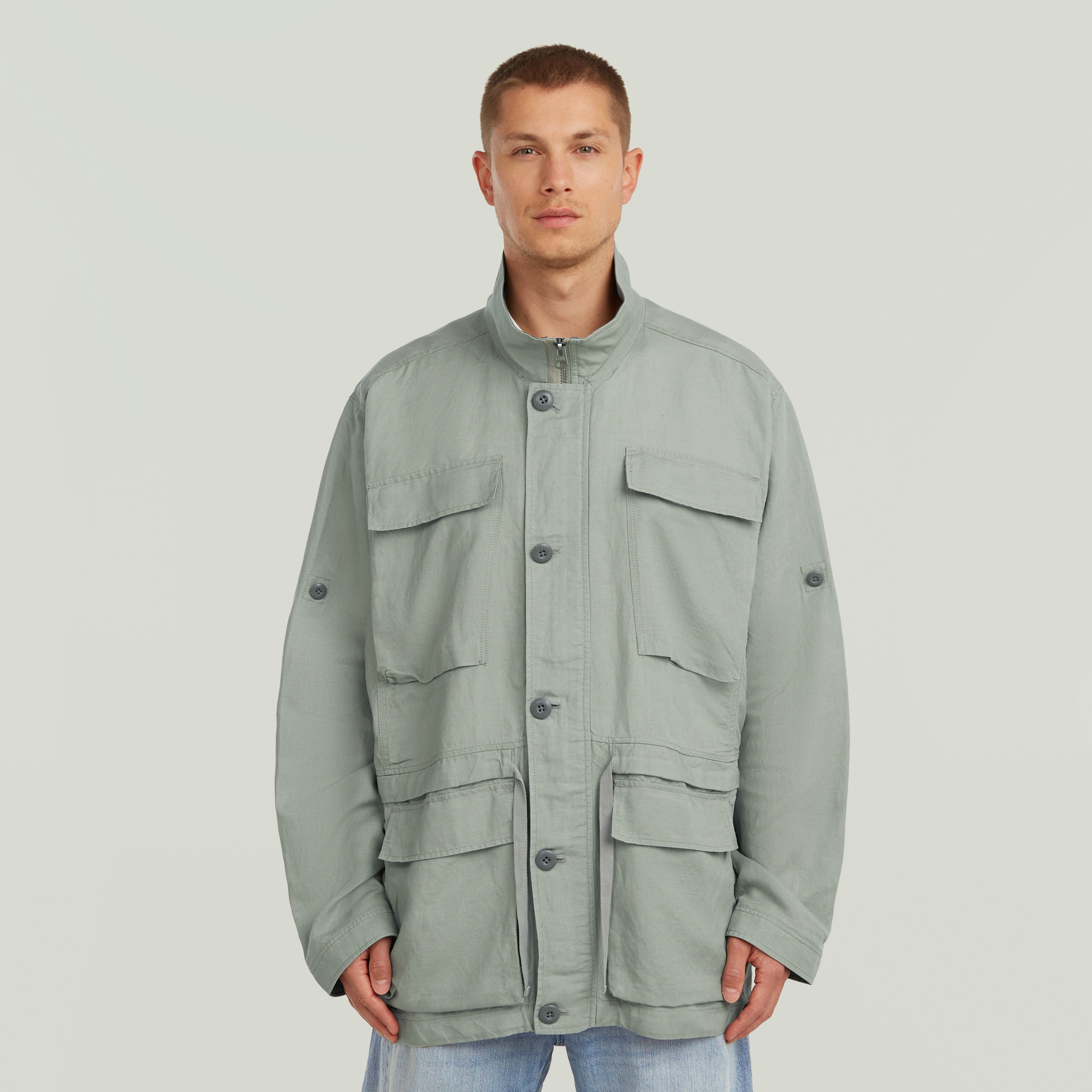 GSTAR SLUB LINEN FIELD SMOCK JACKET D28989