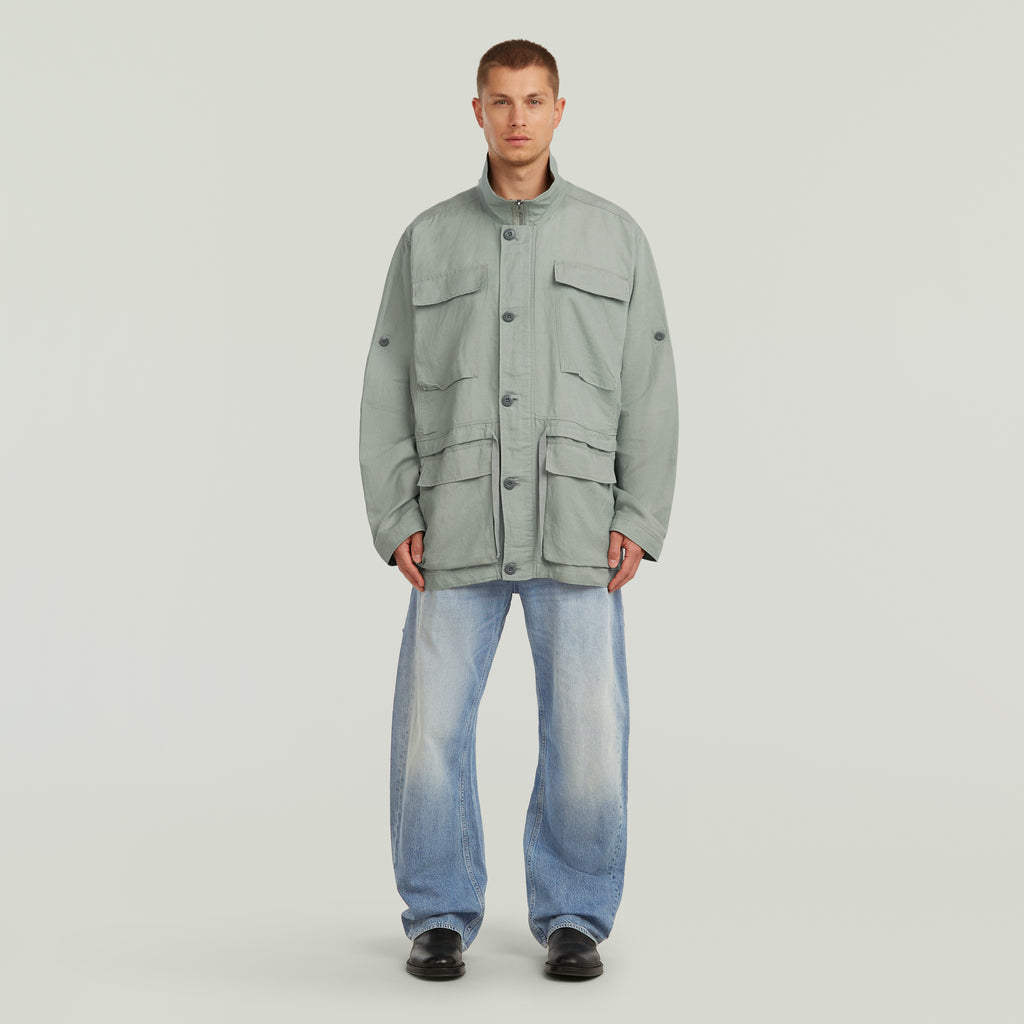 GSTAR SLUB LINEN FIELD SMOCK JACKET D28989