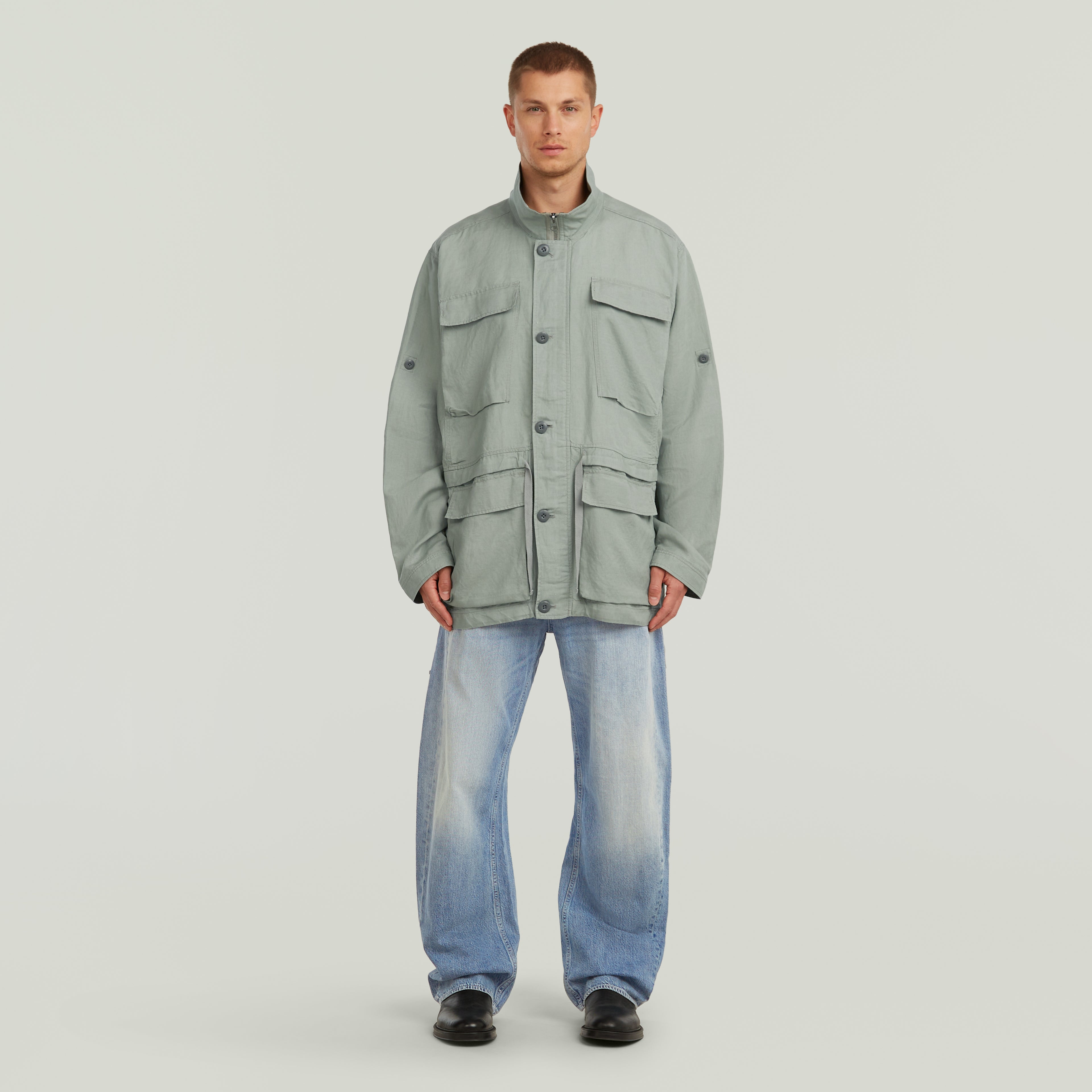 GSTAR SLUB LINEN FIELD SMOCK JACKET D28989
