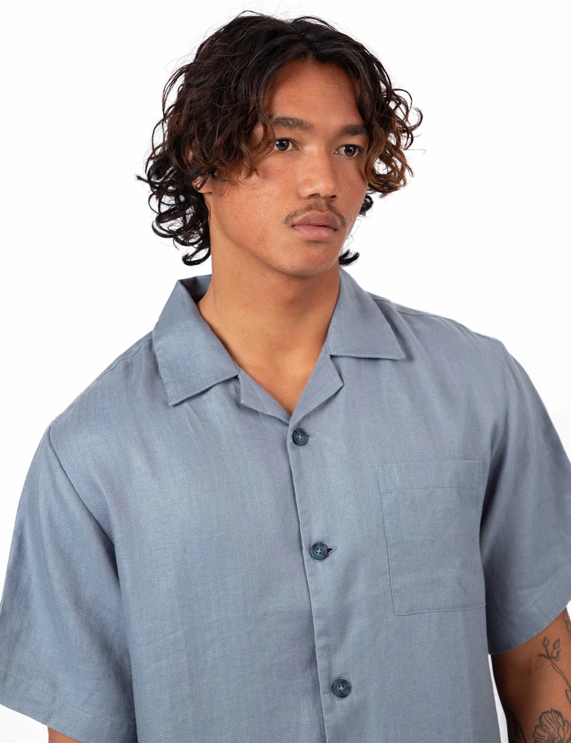 MR SIMPLE SHORE CUBAN S/S LINEN HERRINGBONE SHIRT M043409