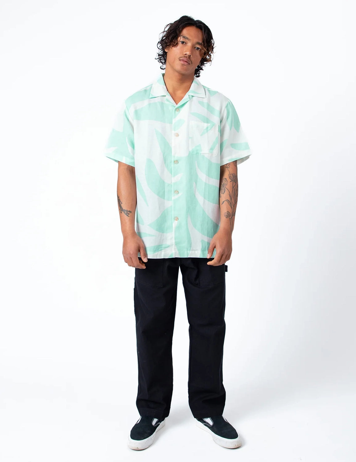 MR SIMPLE PALM CUBAN LINEN RAYON PRINT S/S SHIRT M043419