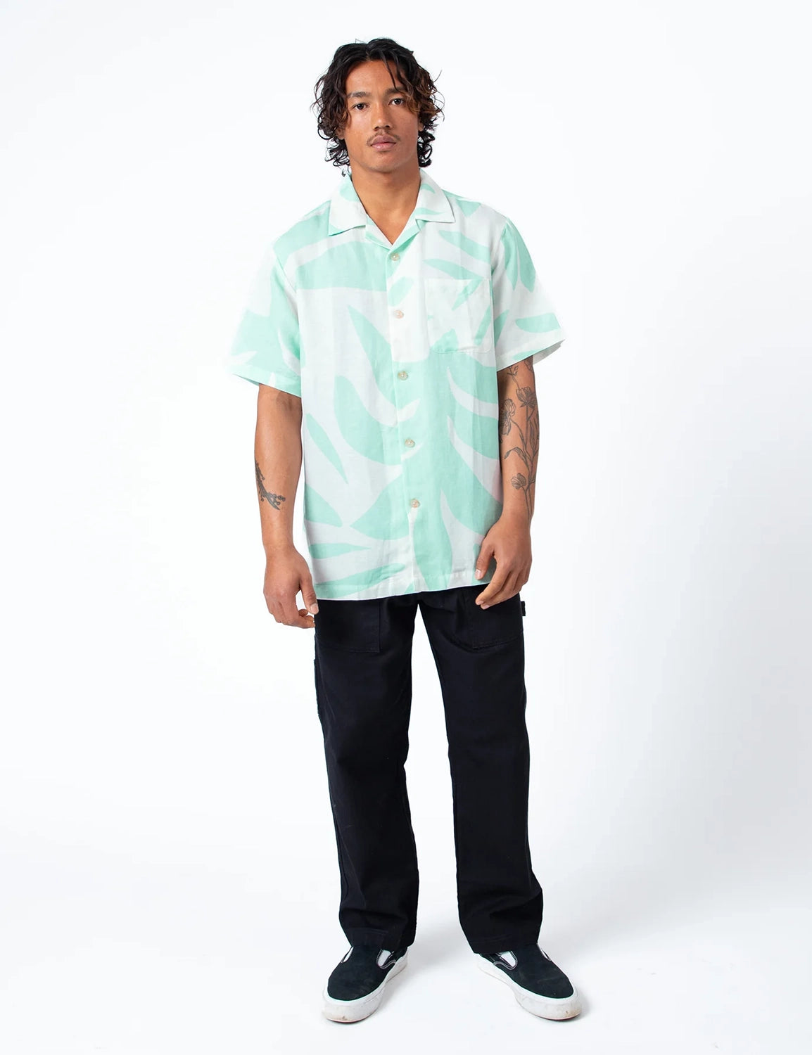 MR SIMPLE PALM CUBAN LINEN RAYON PRINT S/S SHIRT M043419