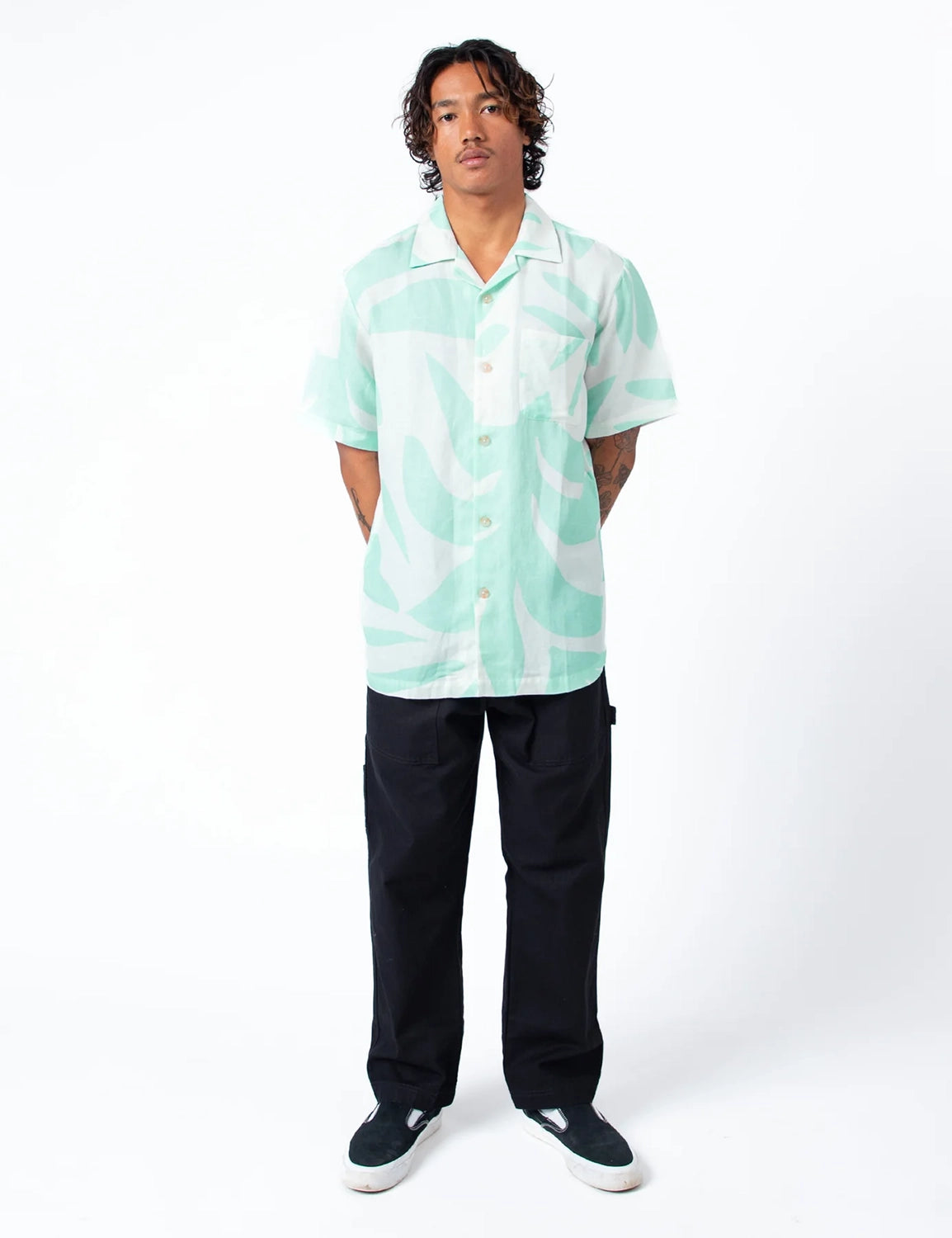 MR SIMPLE PALM CUBAN LINEN RAYON PRINT S/S SHIRT M043419