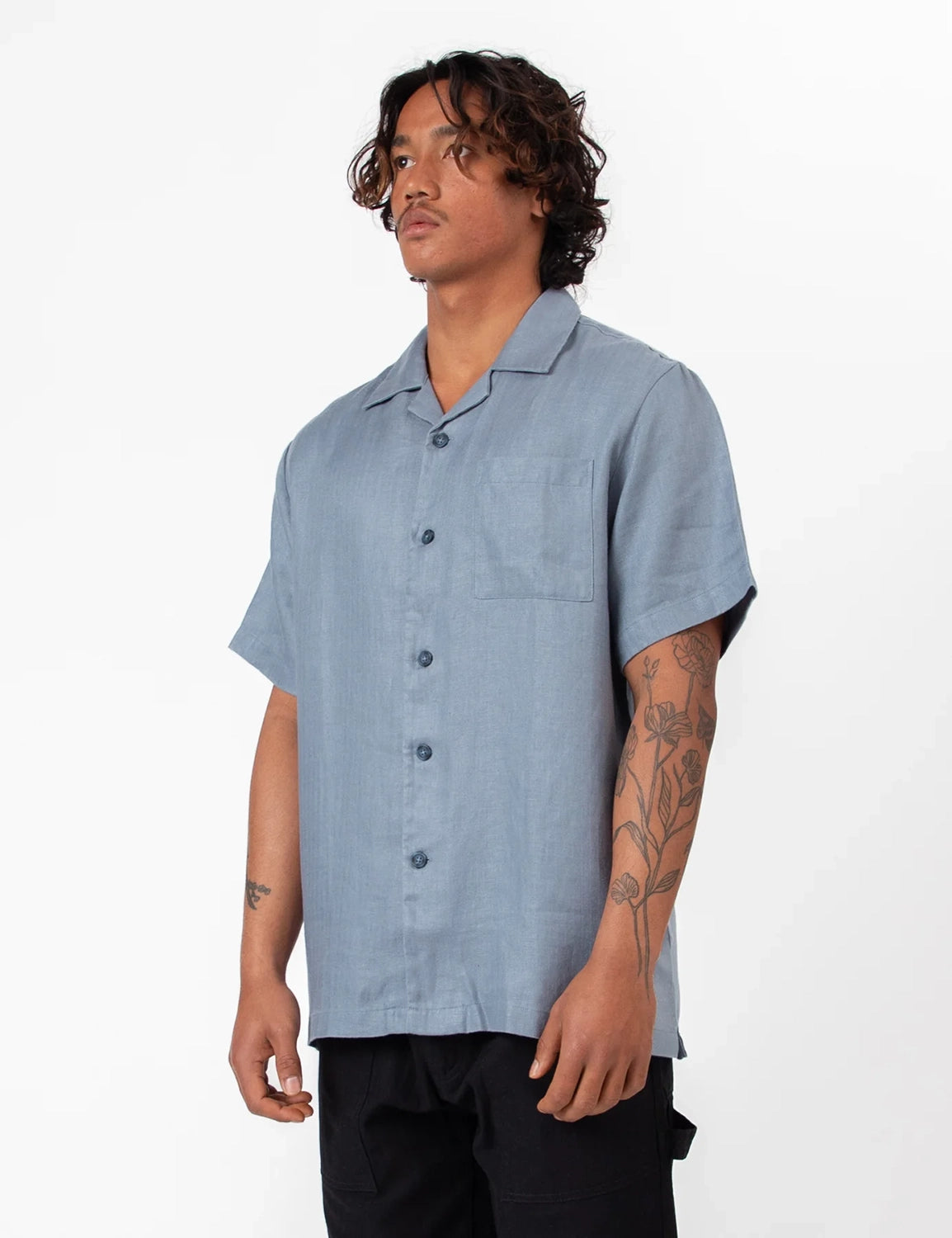 MR SIMPLE SHORE CUBAN S/S LINEN HERRINGBONE SHIRT M043409