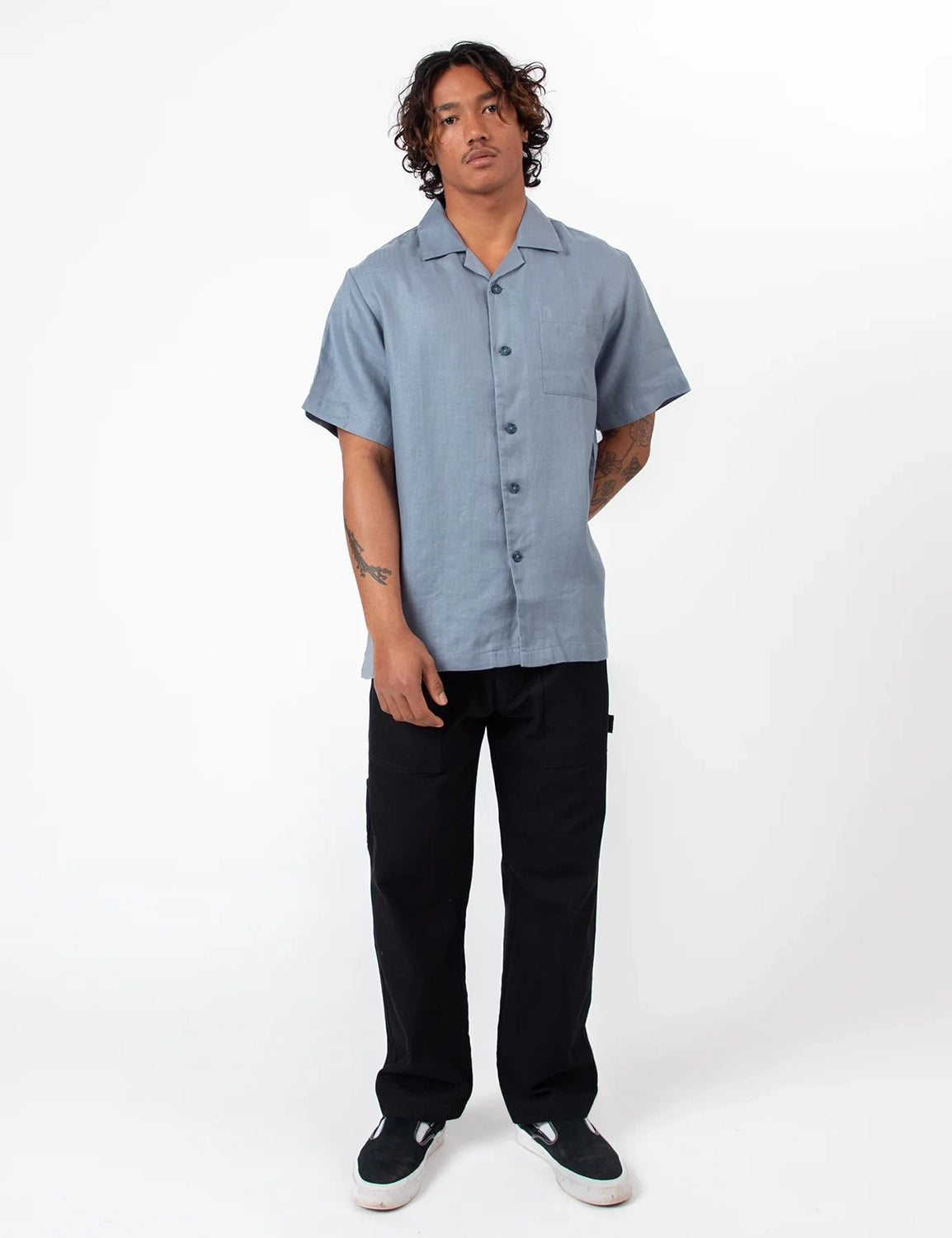 MR SIMPLE SHORE CUBAN S/S LINEN HERRINGBONE SHIRT M043409
