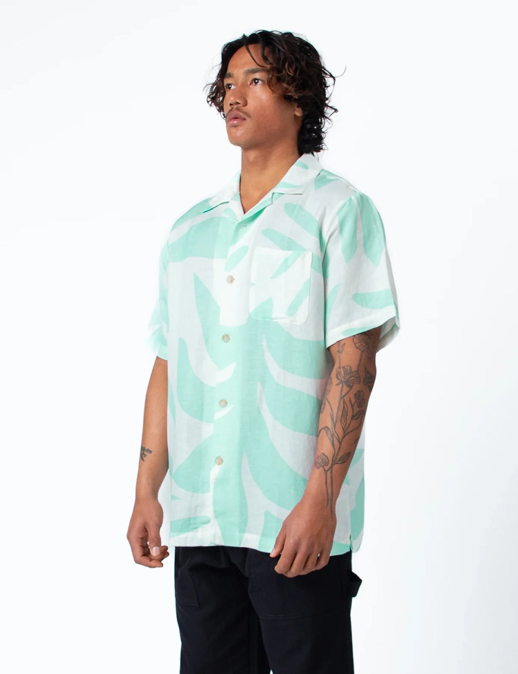 MR SIMPLE PALM CUBAN LINEN RAYON PRINT S/S SHIRT M043419