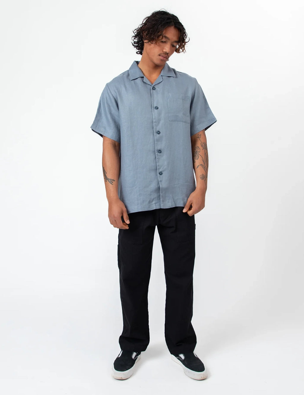 MR SIMPLE SHORE CUBAN S/S LINEN HERRINGBONE SHIRT M043409