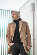 FLORENTINO WOOL BLEND QUILTED ZIP NECK OVERCOAT 224964-420311