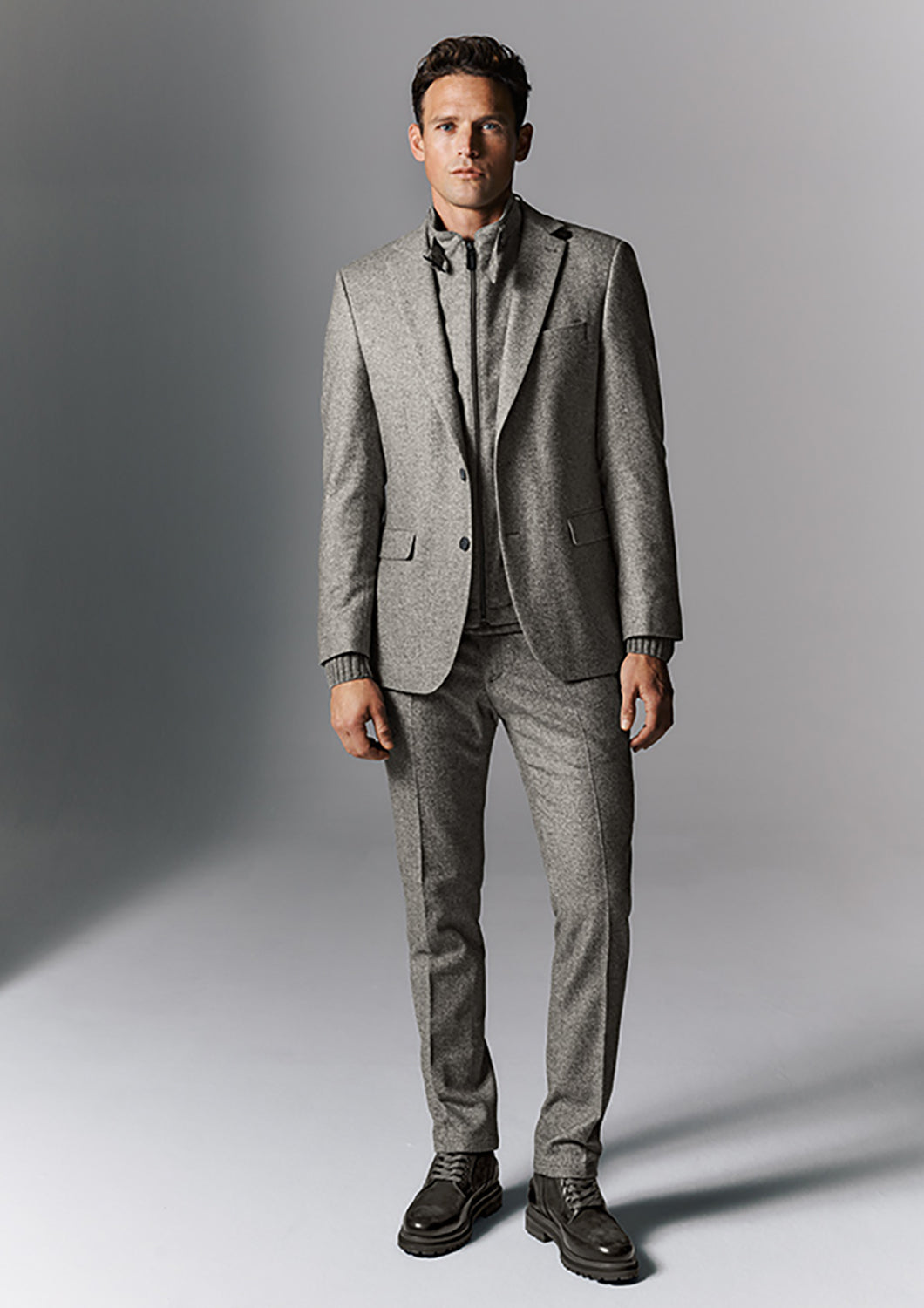 DIGEL SERGIO STRETCH WOOL / SILK HERRINGBONE SUIT TROUSER 1230205T