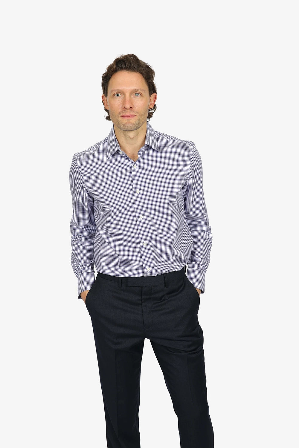 HARDY AMIES CHECK SLIM FIT L/S SHIRT HA448SF