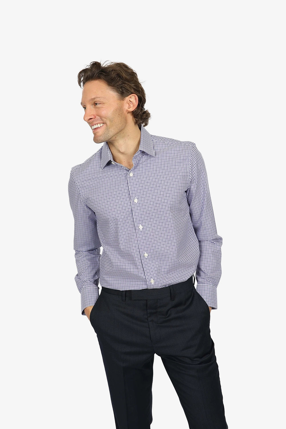 HARDY AMIES CHECK SLIM FIT L/S SHIRT HA448SF