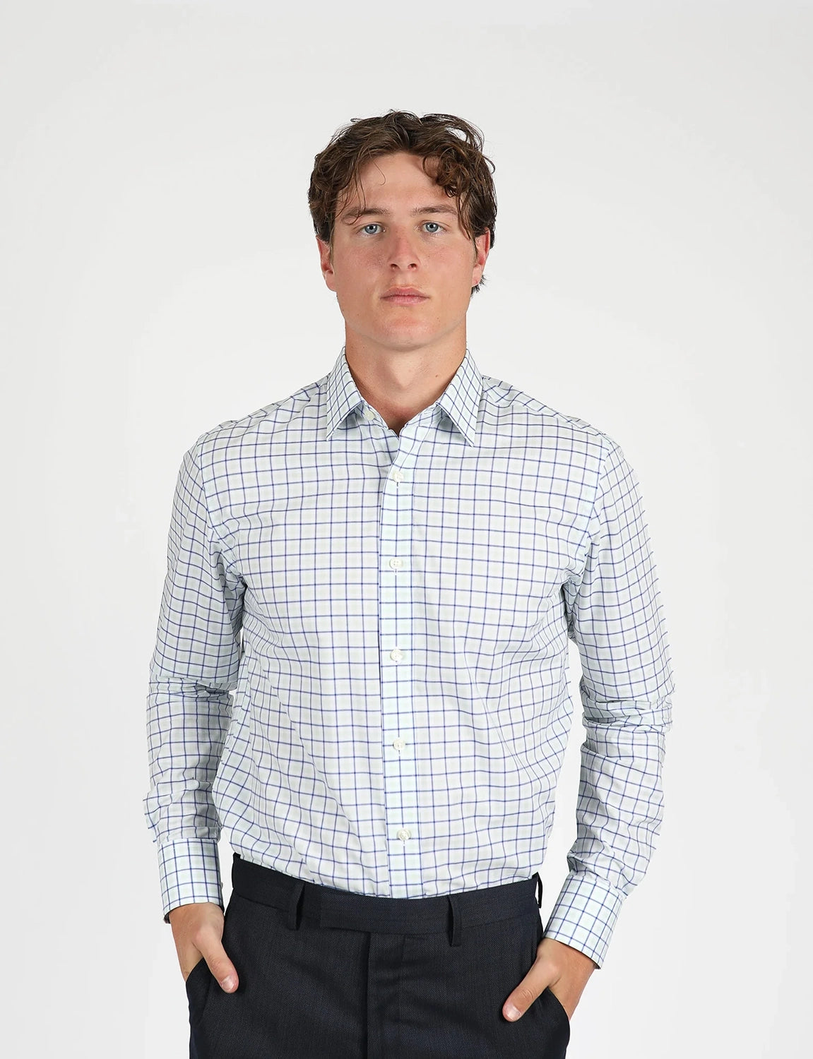 HARDY AMIES CHECK CONTEMPORARY FIT L/S SHIRT HA464S