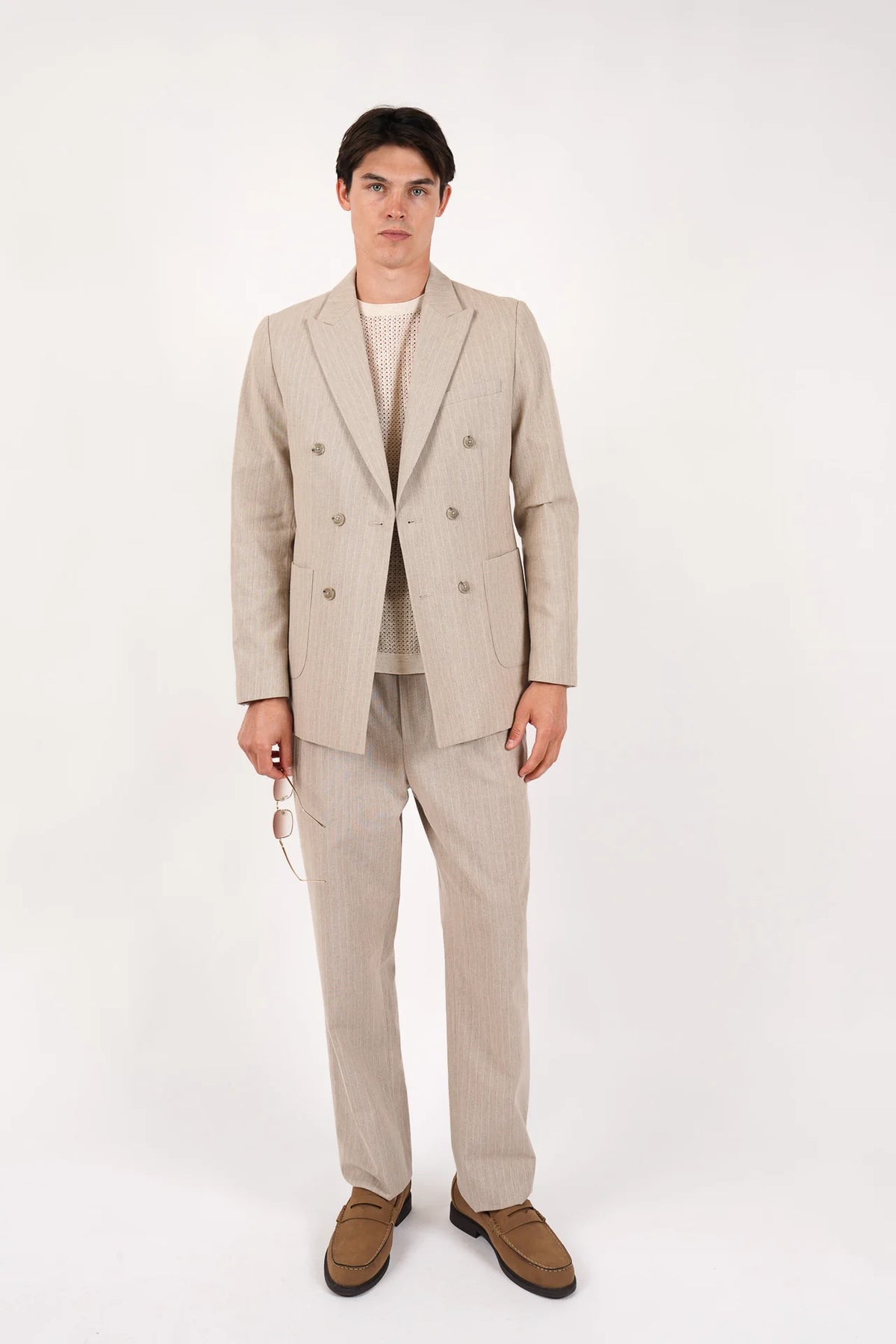 JAMES HARPER LINEN BLEND DOUBLE BREASTED PIN STRIPE BLAZER JHJ160