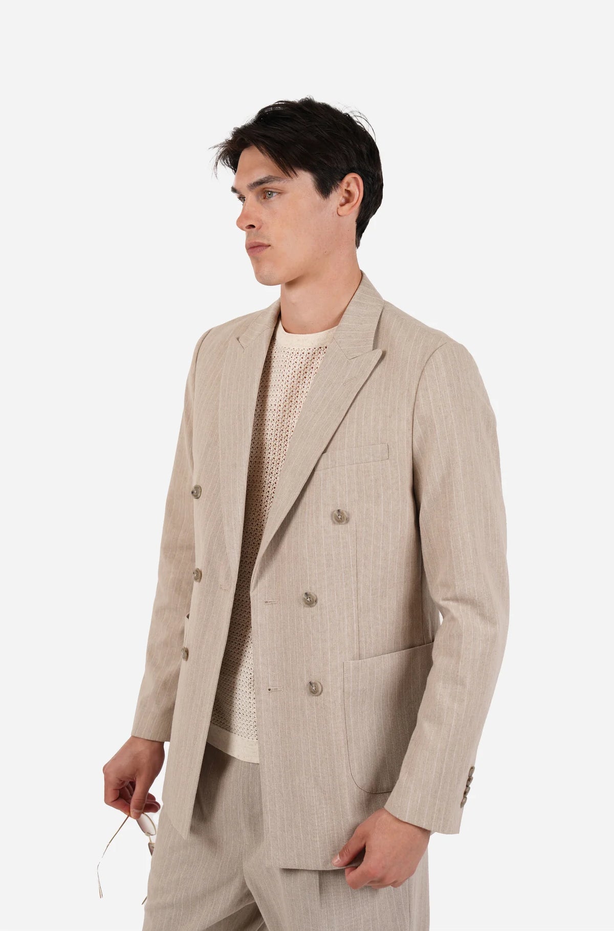 JAMES HARPER LINEN BLEND DOUBLE BREASTED PIN STRIPE BLAZER JHJ160