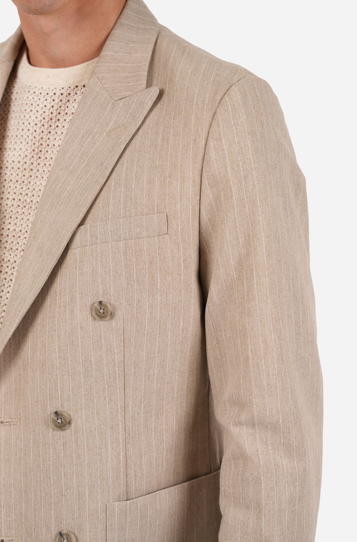 JAMES HARPER LINEN BLEND DOUBLE BREASTED PIN STRIPE BLAZER JHJ160