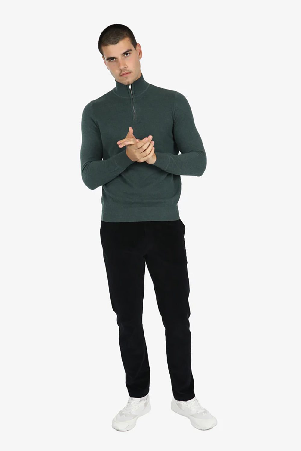 JAMES HARPER COTTON CASHMERE DIAMOND 1/4 ZIP NECK KNIT JHK52