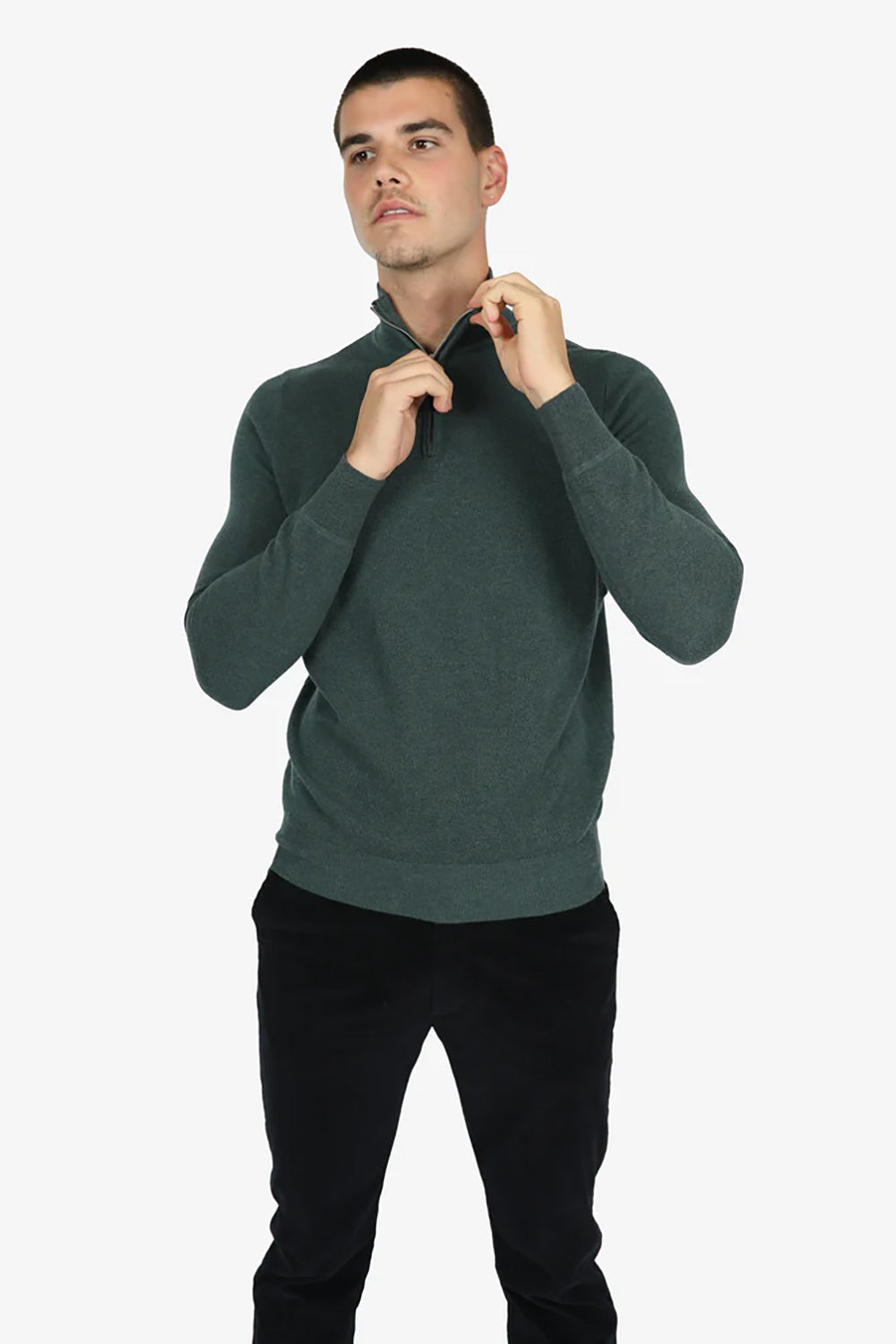 JAMES HARPER COTTON CASHMERE DIAMOND 1/4 ZIP NECK KNIT JHK52