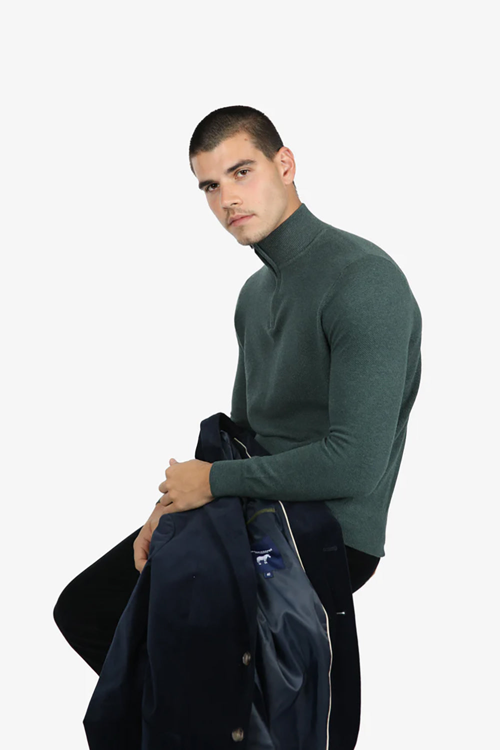 JAMES HARPER COTTON CASHMERE DIAMOND 1/4 ZIP NECK KNIT JHK52