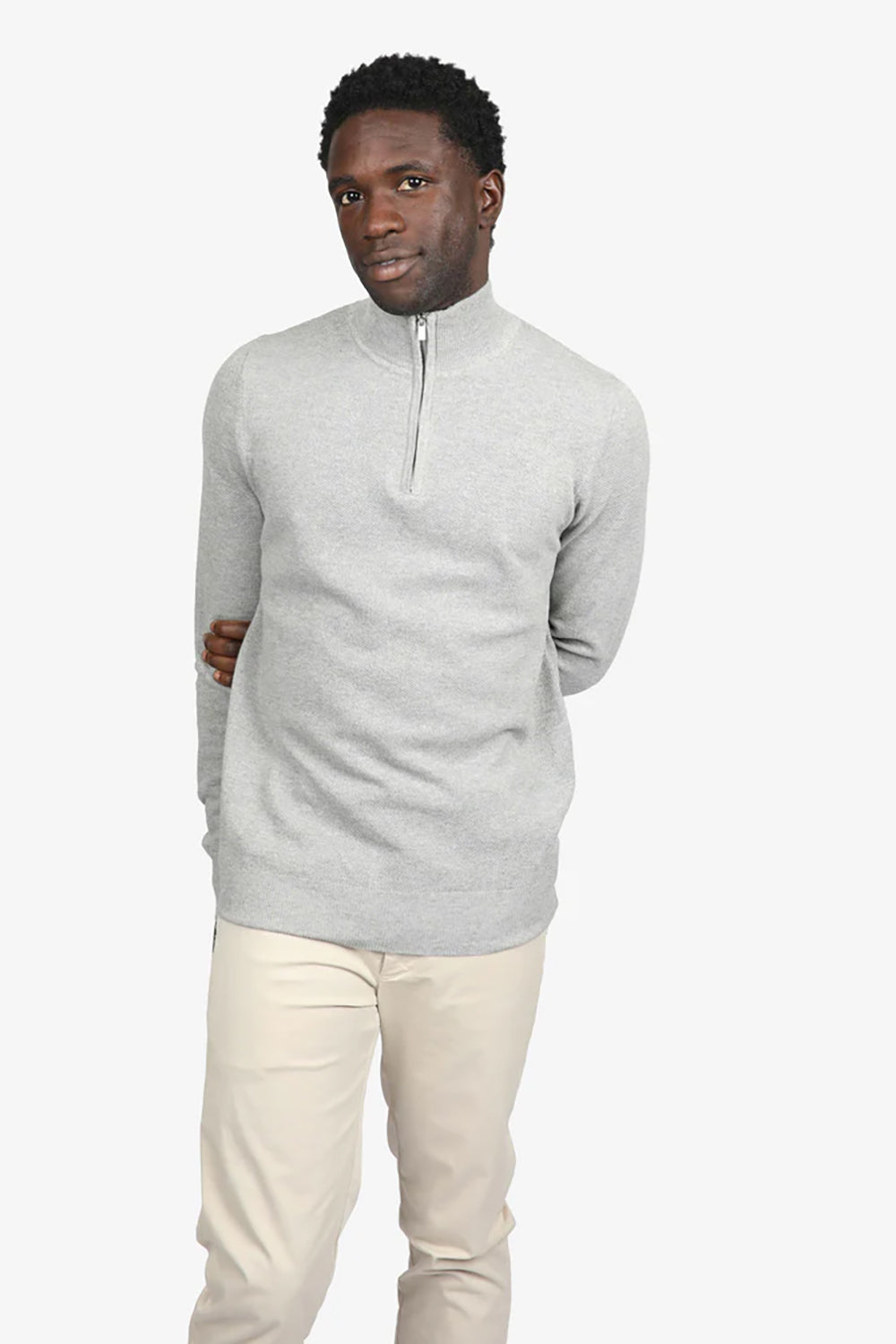 JAMES HARPER COTTON CASHMERE DIAMOND 1/4 ZIP NECK KNIT JHK52