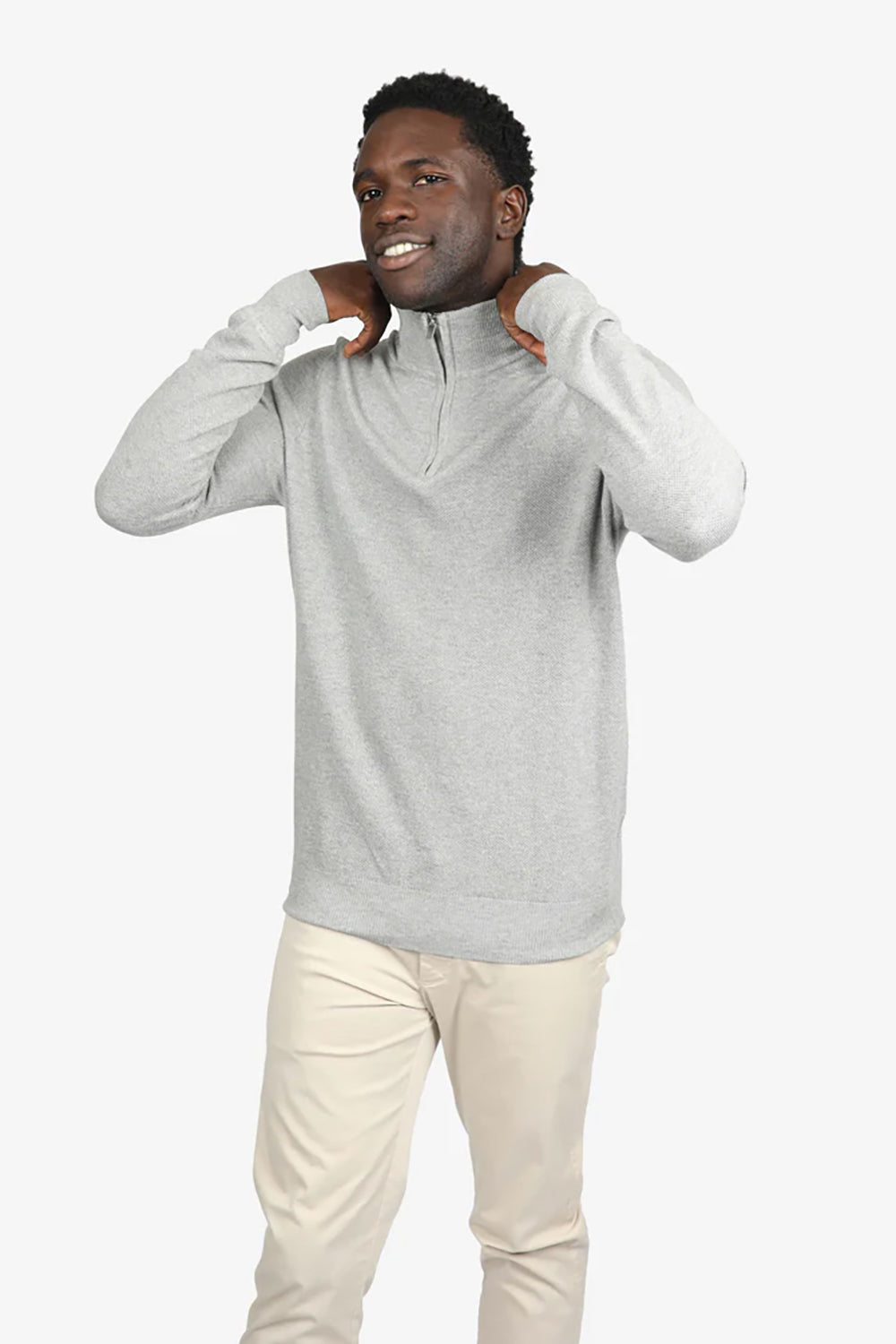 JAMES HARPER COTTON CASHMERE DIAMOND 1/4 ZIP NECK KNIT JHK52