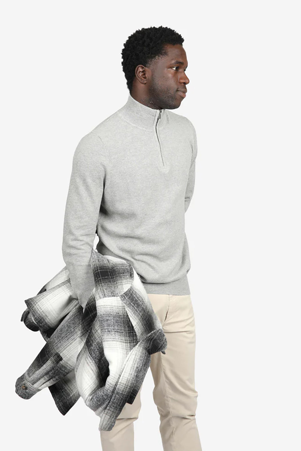 JAMES HARPER COTTON CASHMERE DIAMOND 1/4 ZIP NECK KNIT JHK52