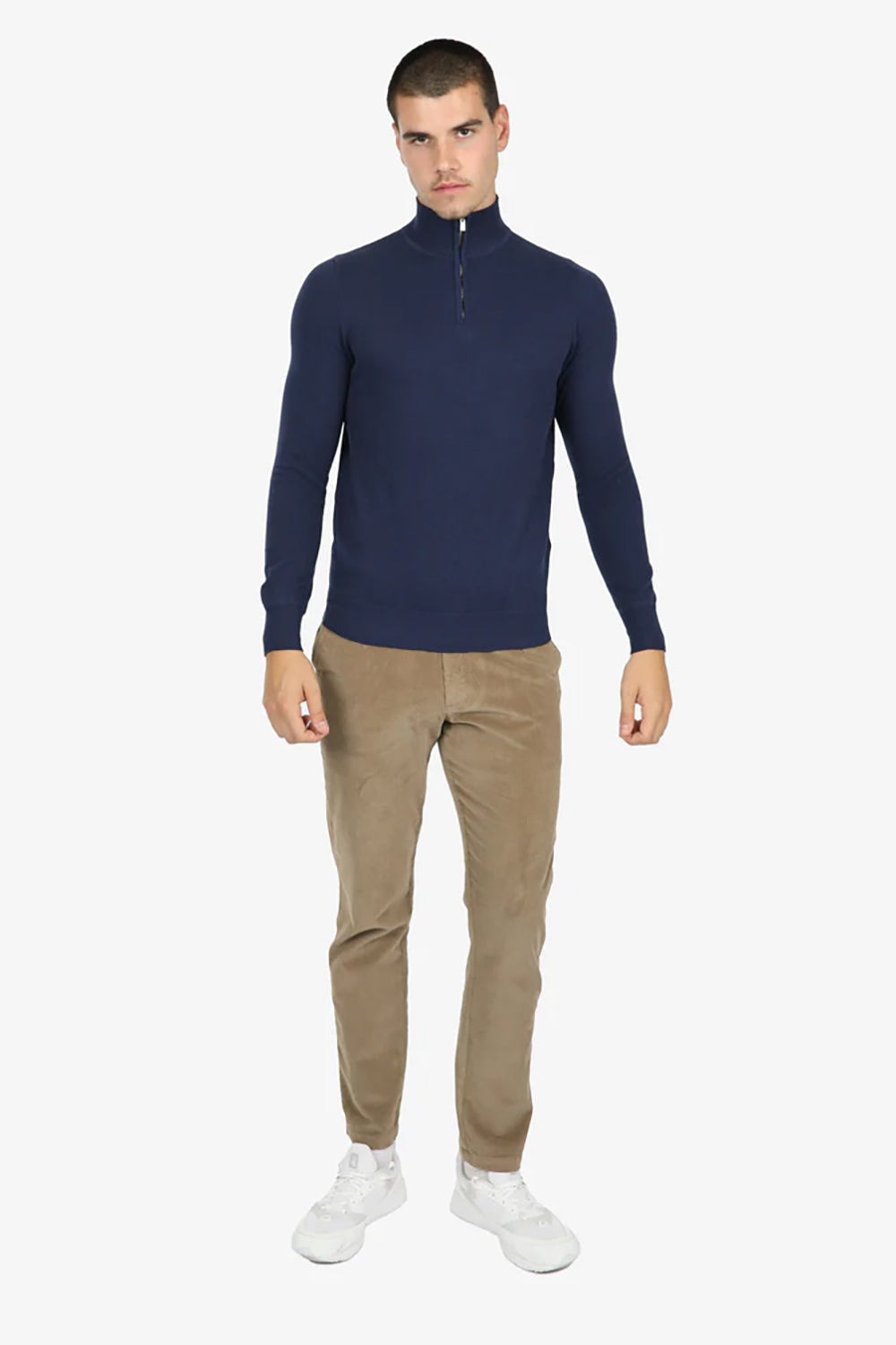 JAMES HARPER COTTON CASHMERE DIAMOND 1/4 ZIP NECK KNIT JHK52