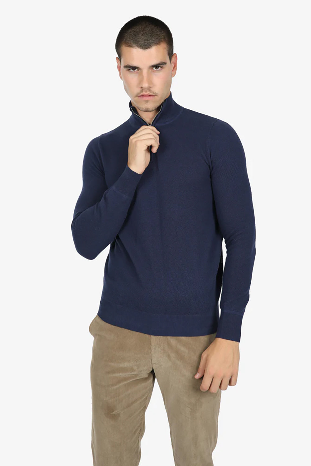JAMES HARPER COTTON CASHMERE DIAMOND 1/4 ZIP NECK KNIT JHK52