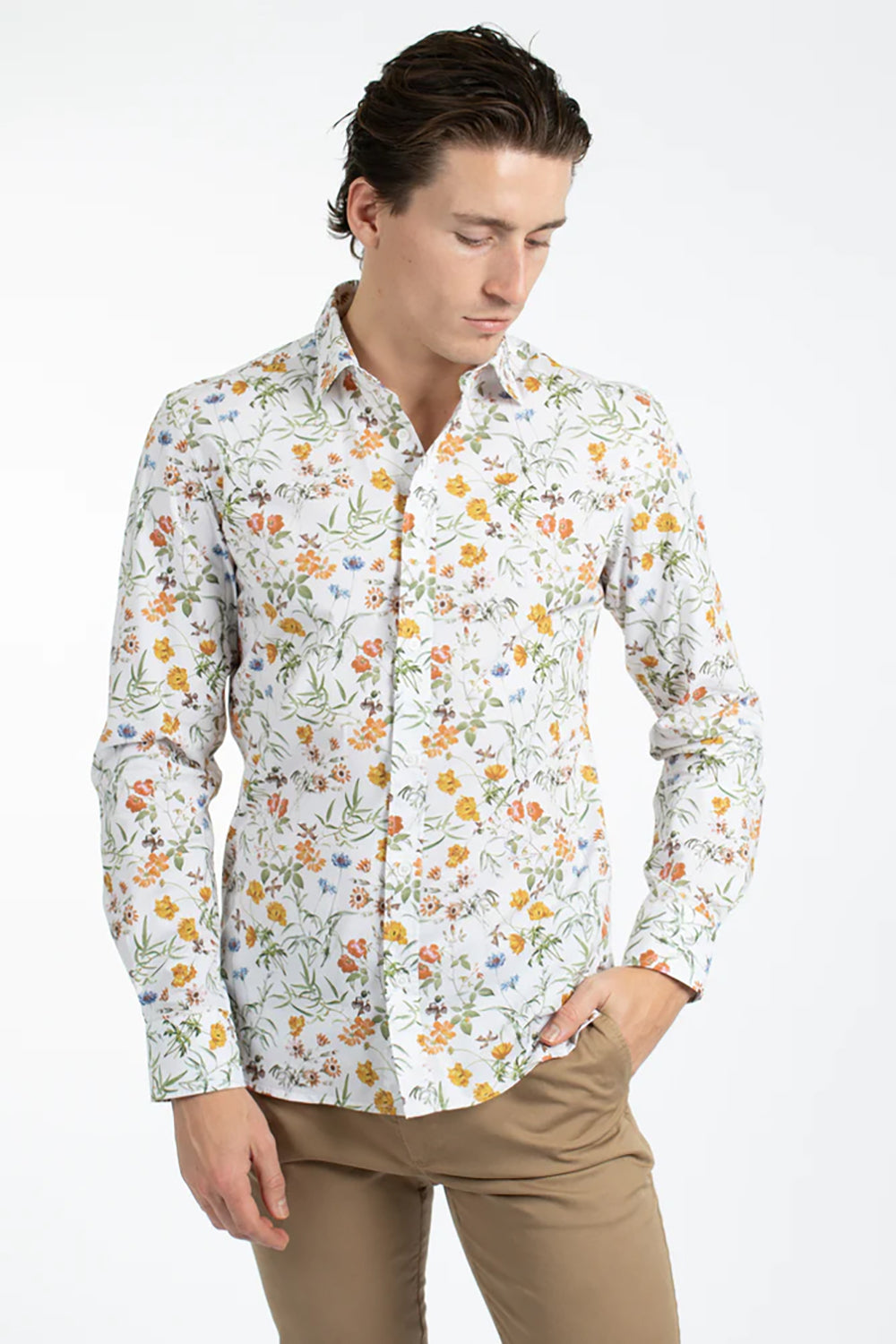 JAMES HARPER GREEN FLORAL BURST COTTON POPLIN L/S SHIRT JHS510