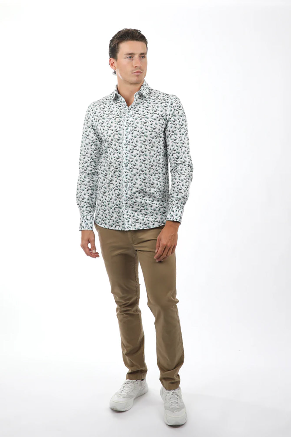 JAMES HARPER PEACHED COTTON L/S LEAVE PRINT SHIRT JHS539