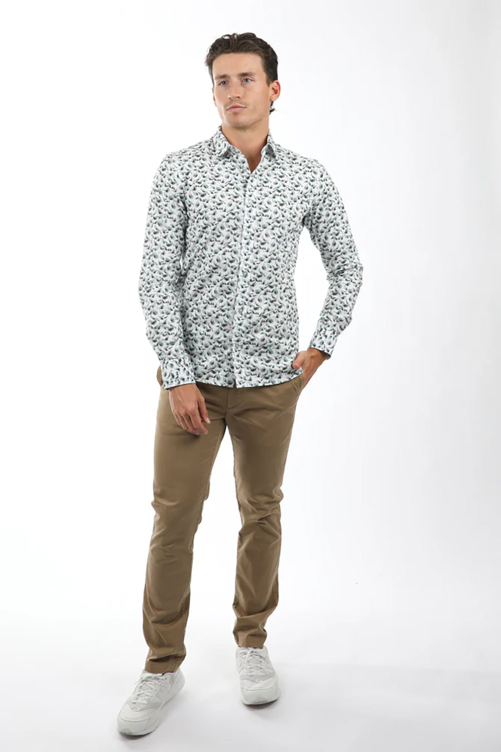 JAMES HARPER PEACHED COTTON L/S LEAVE PRINT SHIRT JHS539