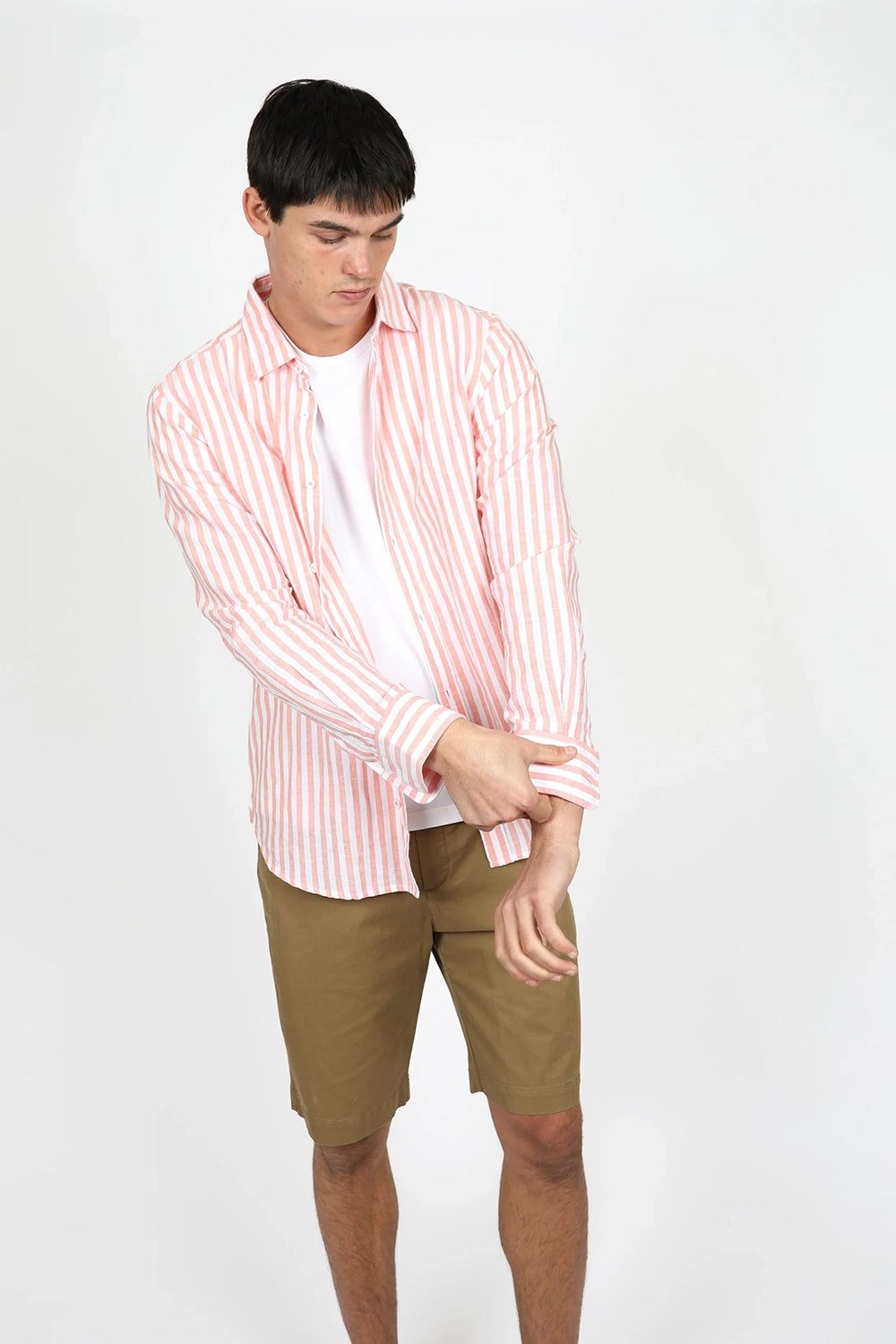 JAMES HARPER LINEN COTTON BLEND EVEN STRIPE L/S SHIRT JHS558