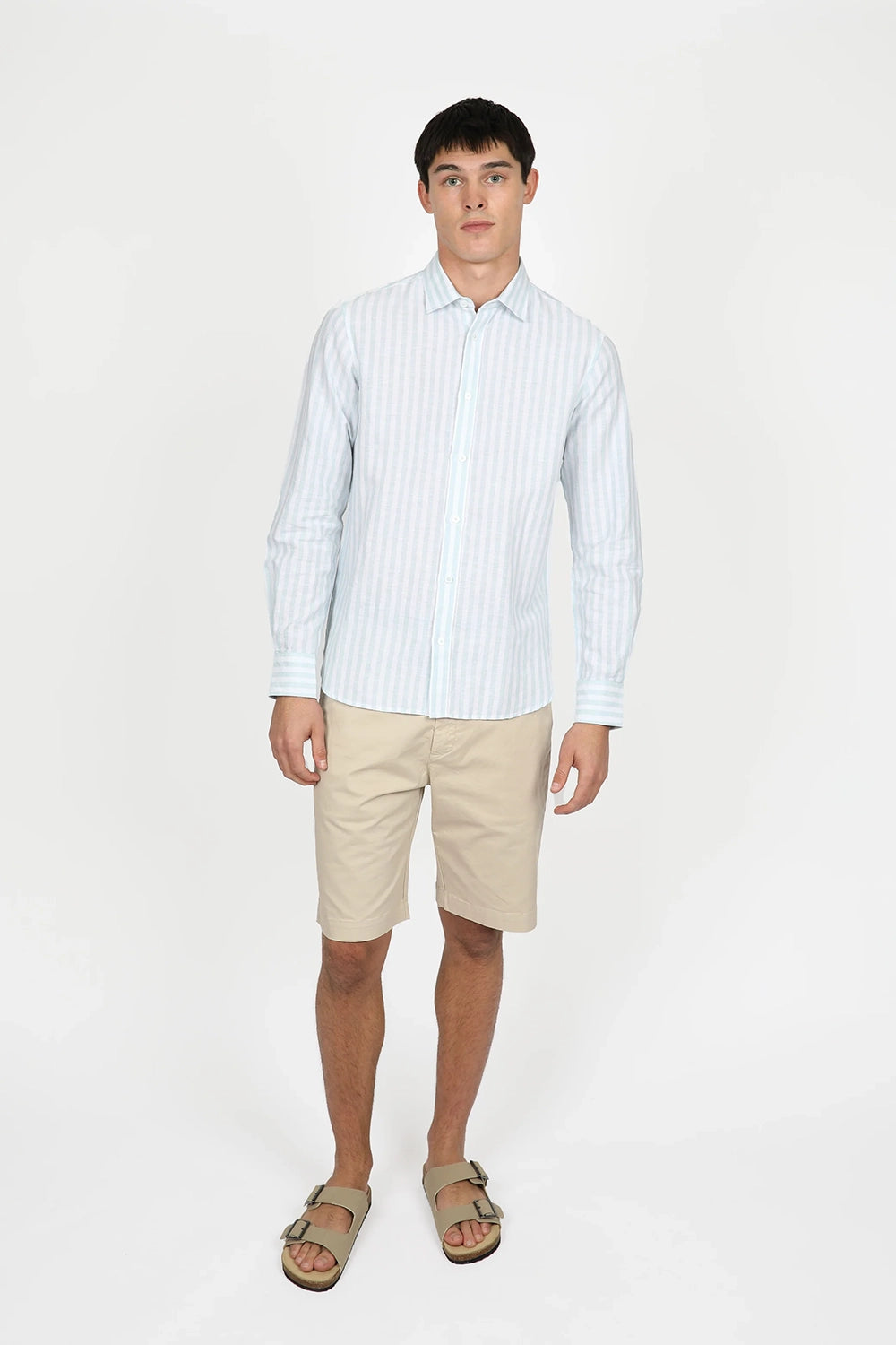 JAMES HARPER LINEN COTTON BLEND EVEN STRIPE L/S SHIRT JHS558