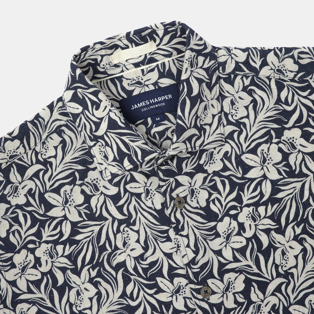 JAMES HARPER HIBISCUS PRINT LINEN VISCOSE S/S SHIRT JHS575