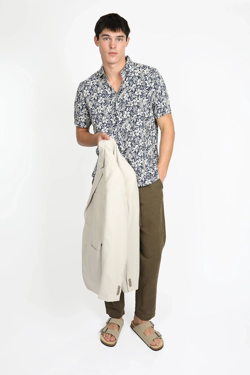 JAMES HARPER HIBISCUS PRINT LINEN VISCOSE S/S SHIRT JHS575