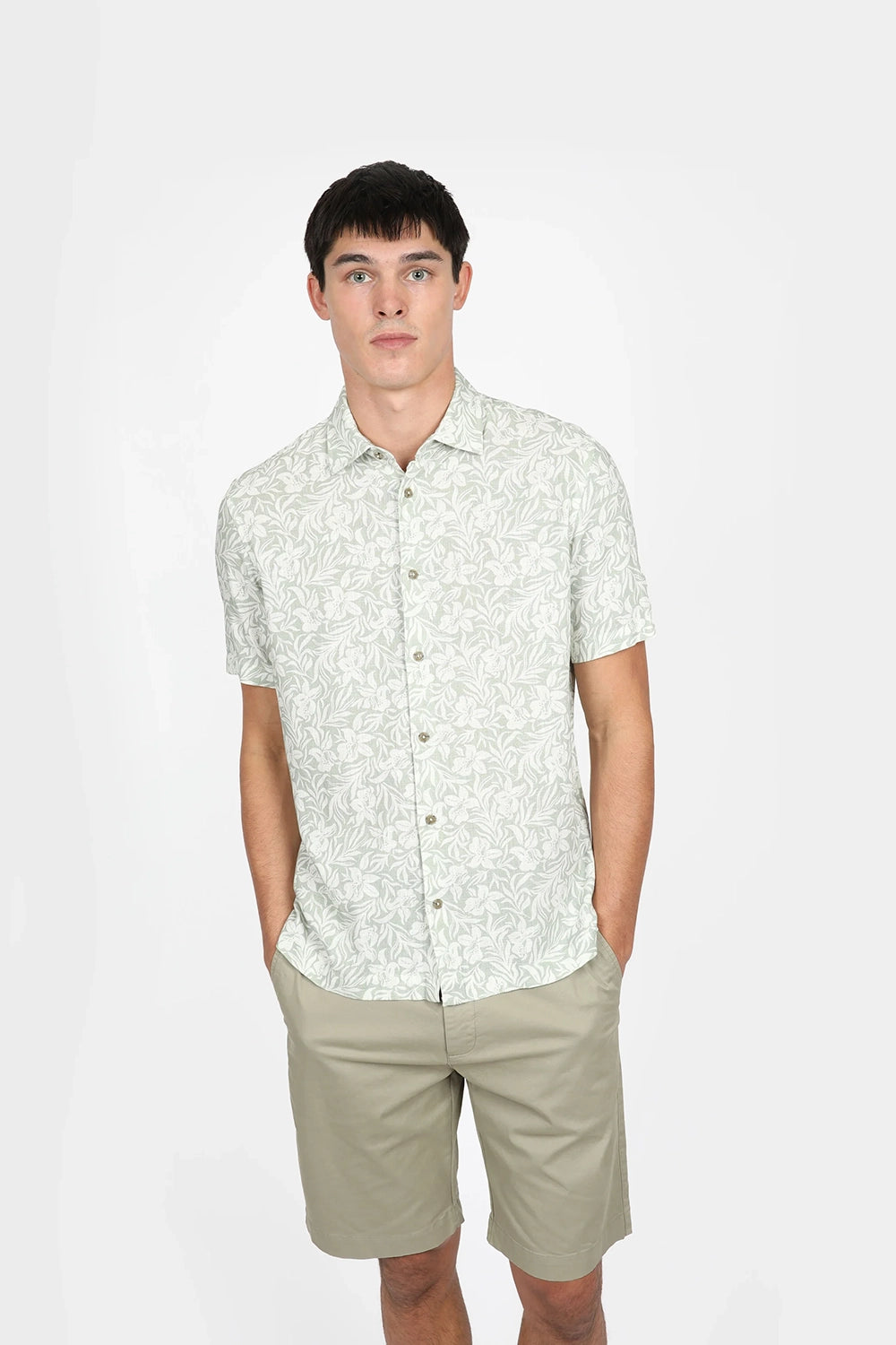 JAMES HARPER HIBISCUS PRINT LINEN VISCOSE S/S SHIRT JHS575