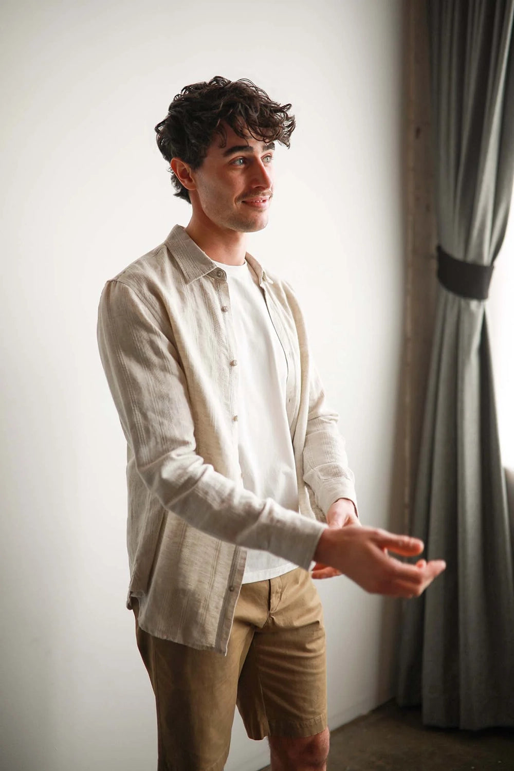 JAMES HARPER TEXTURED SELF STRIPE LINEN / COTTON L/S SHIRT JHS600