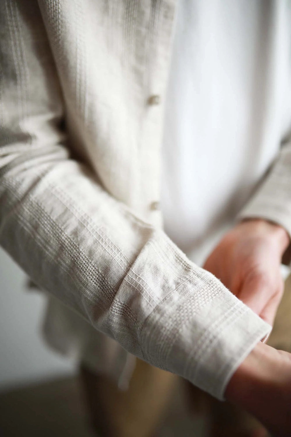 JAMES HARPER TEXTURED SELF STRIPE LINEN / COTTON L/S SHIRT JHS600