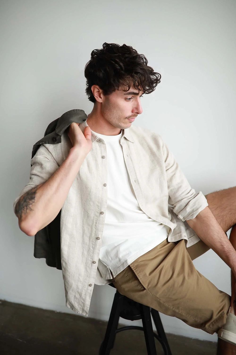 JAMES HARPER TEXTURED SELF STRIPE LINEN / COTTON L/S SHIRT JHS600