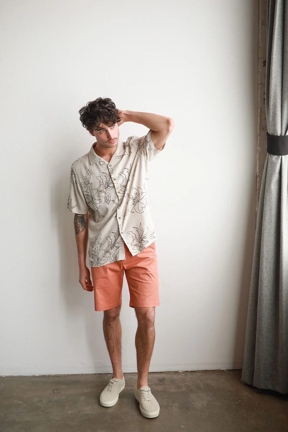 JAMES HARPER CUBAN COLLAR PRINT LINEN / VISCOSE S/S SHIRT JHS612