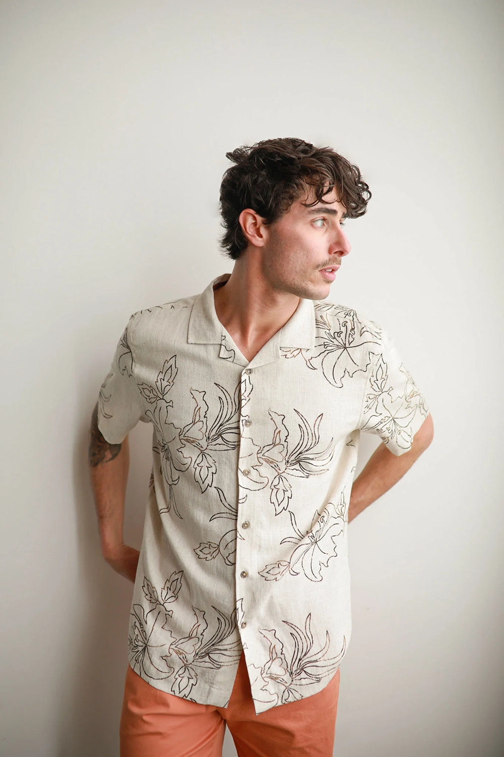 JAMES HARPER CUBAN COLLAR PRINT LINEN / VISCOSE S/S SHIRT JHS612