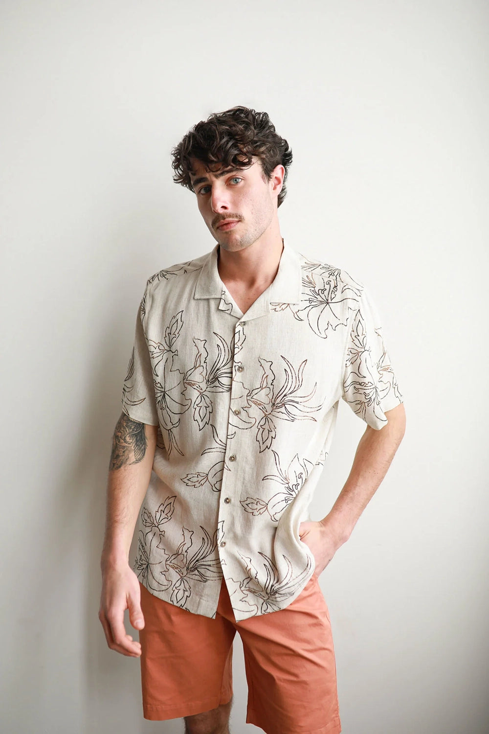 JAMES HARPER CUBAN COLLAR PRINT LINEN / VISCOSE S/S SHIRT JHS612