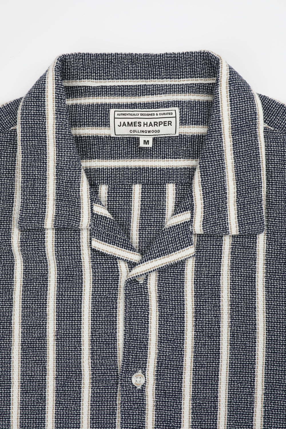 James Harper Textured Stripe Cuban Collar Short Sleeve Shirt JHS702 in navy, styled look