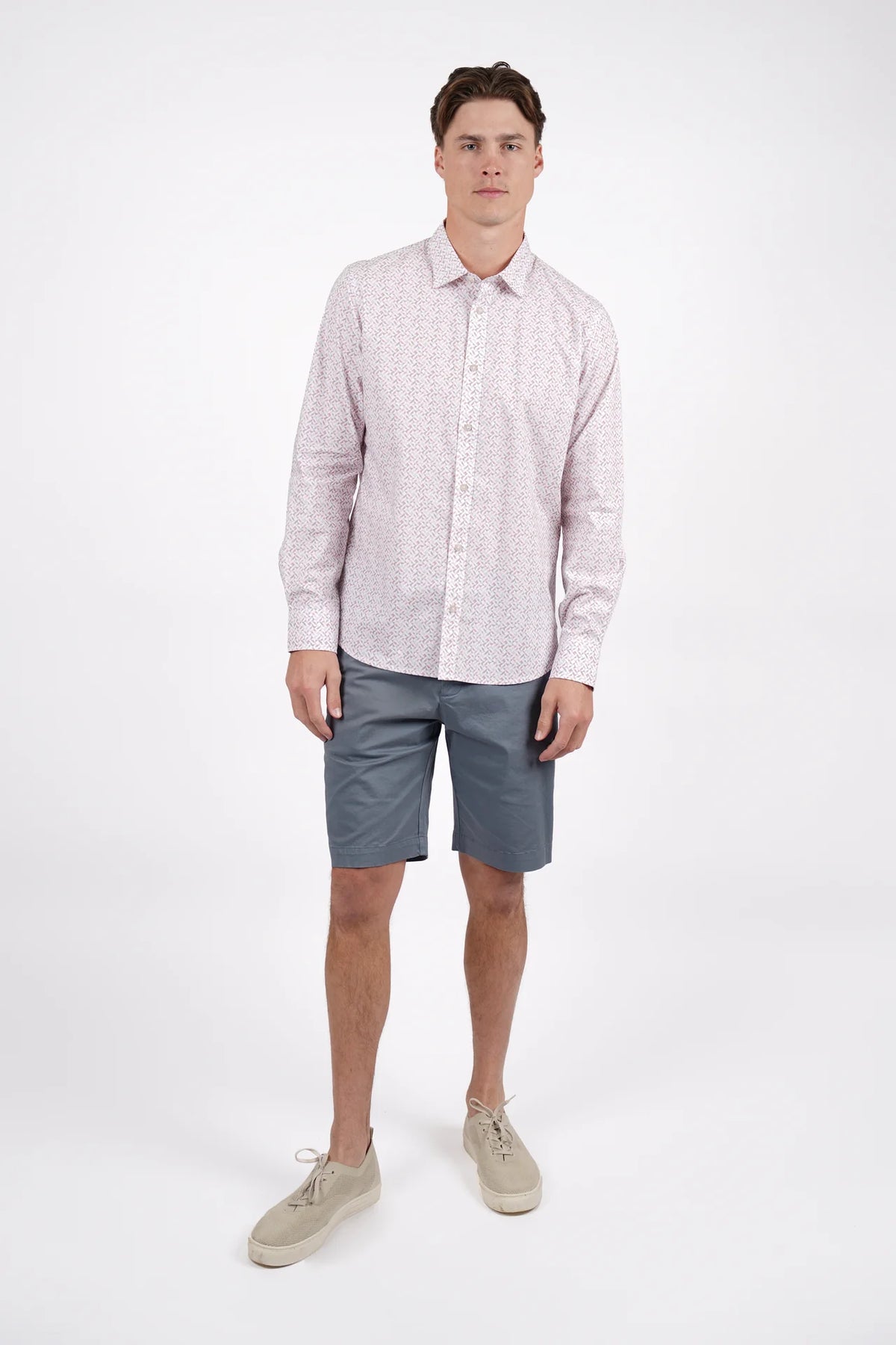 JAMES HARPER GEO PRINT PEACHED COTTON POPLIN L/S SHIRT JHS718