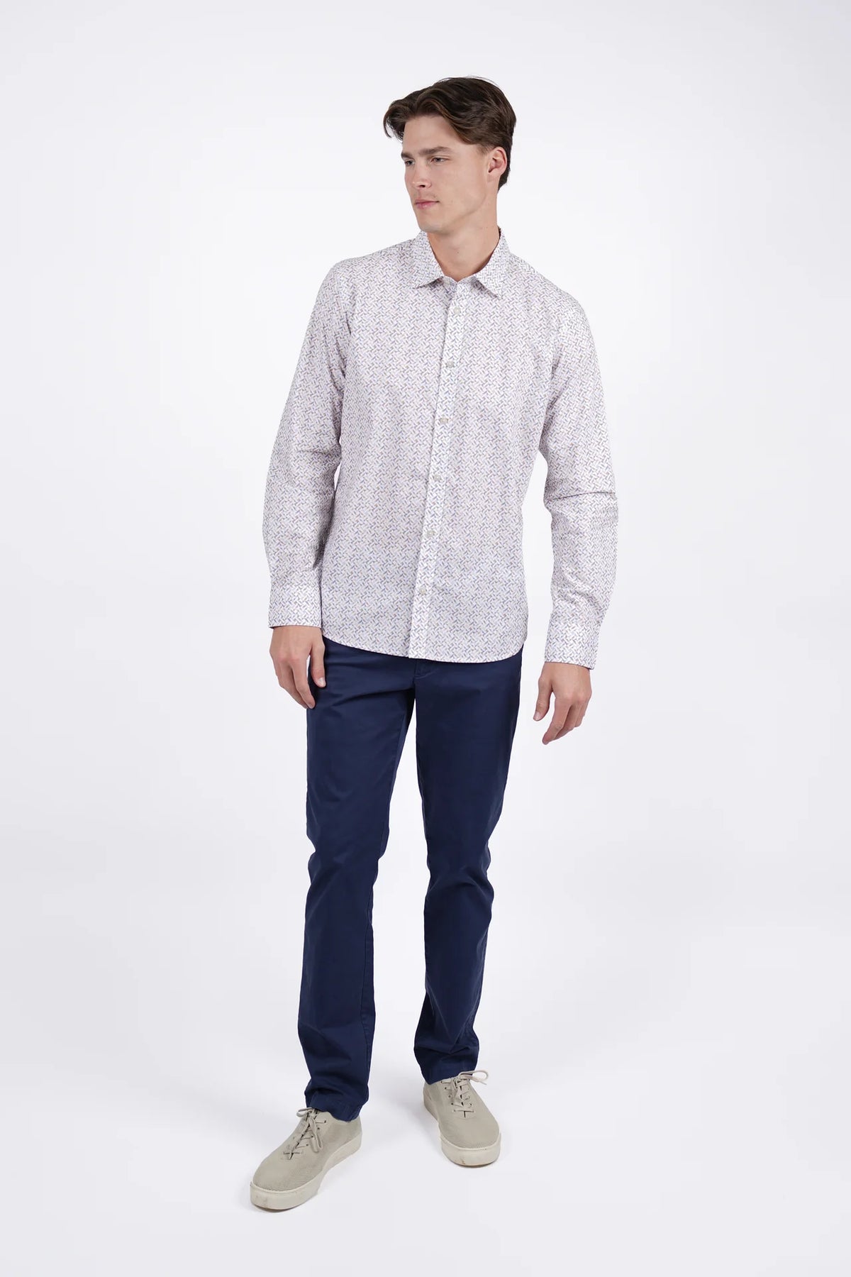 JAMES HARPER GEO PRINT PEACHED COTTON POPLIN L/S SHIRT JHS718